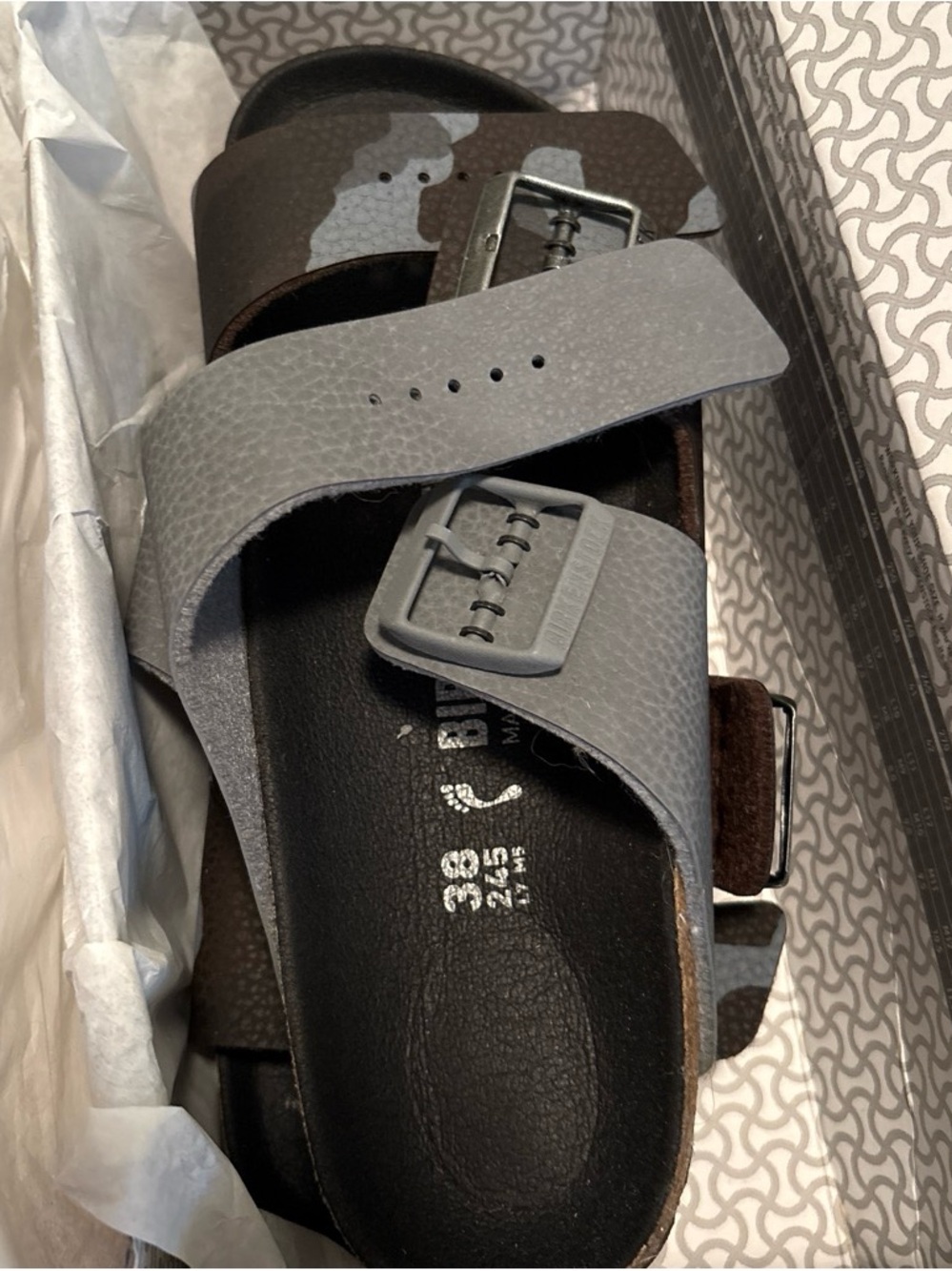 Birkenstock Women’s Two-Strap Gray Buckle Sandals